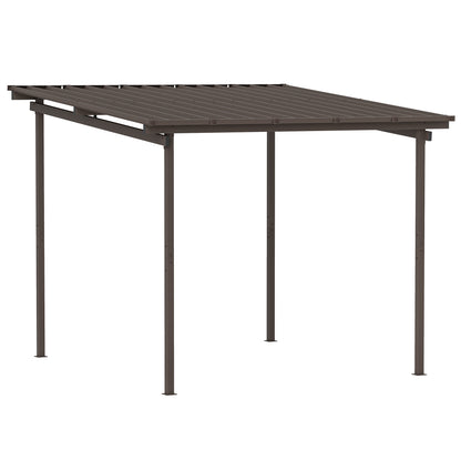 Outsunny 3 x 3(m) Garden Pergola with Waterproof Metal Roof, Lean to Pergola Hardtop Gazebo, Brown