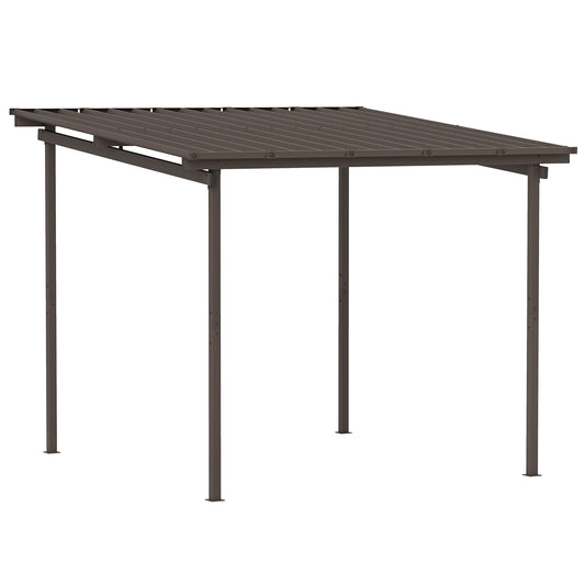 Outsunny 3 x 3(m) Garden Pergola with Waterproof Metal Roof, Lean to Pergola Hardtop Gazebo, Brown