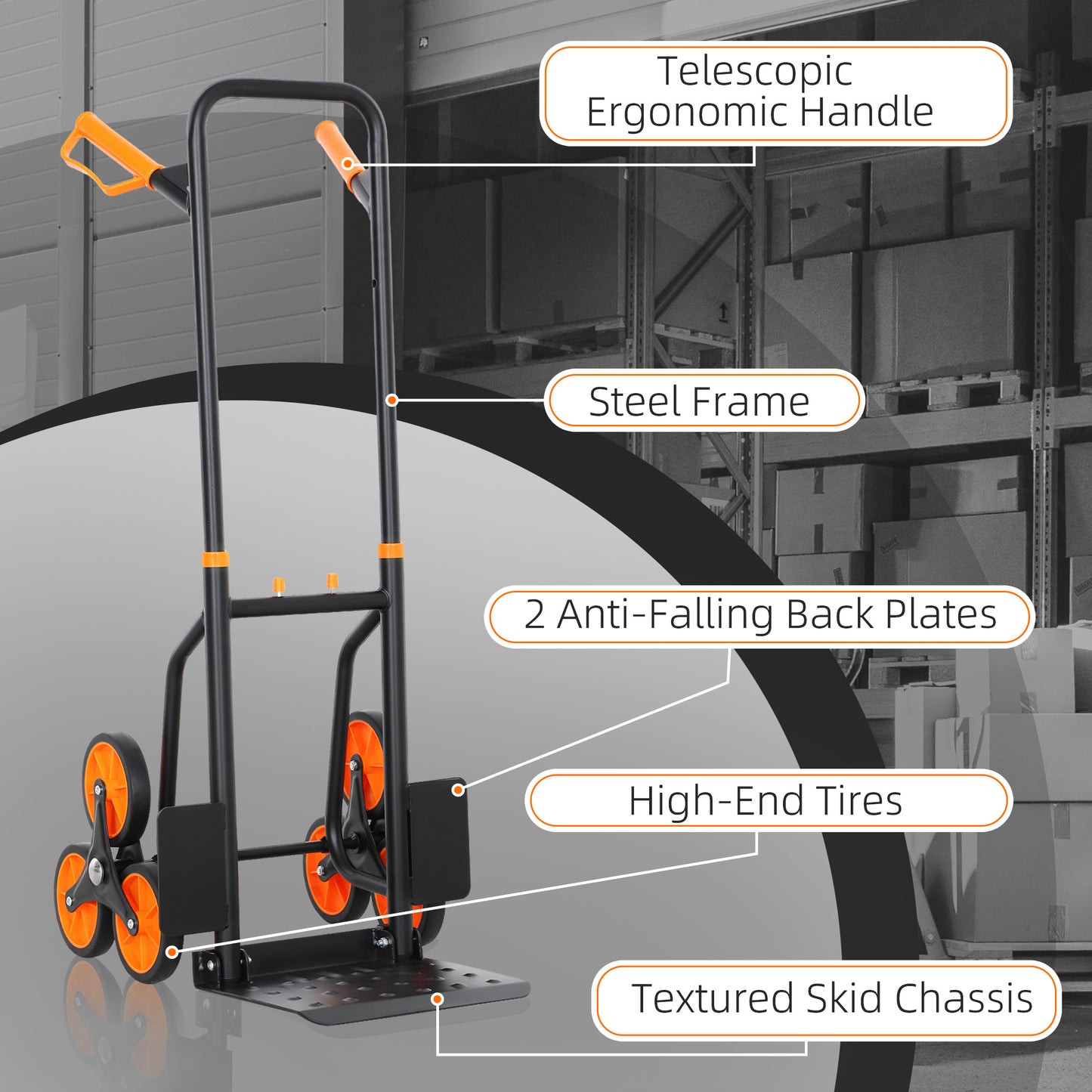 DURHAND Six-Wheel Folding  Sack Barrow Trolley - Black/Orange