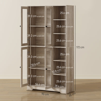 HOMCOM Multi-Storage Kitchen Cabinet, with Glass Doors - Grey Wood-Effect