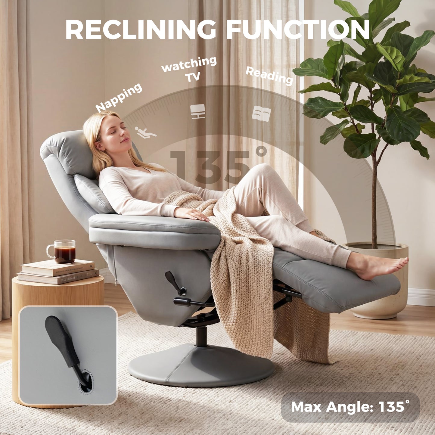 HOMCOM Upholstered Reclining Armchair, Manual Recliner Chair with Footrest and Adjustable Backrest, Grey