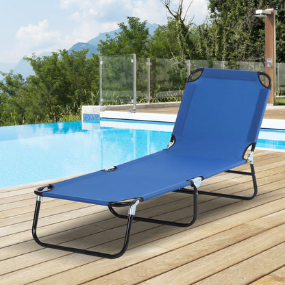 Outsunny Foldable Sun Lounger with 5-Position Adjustable Backrest, Outdoor Portable Recliner Chaise Lounge Chair with Oxford Fabric for Patio, Beach, Garden, Camping, Blue