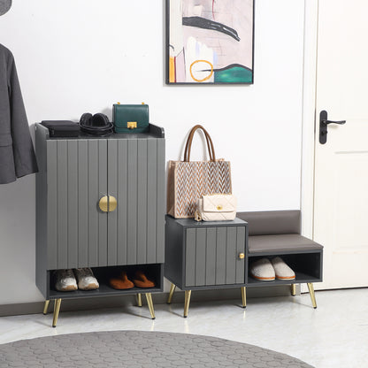 HOMCOM Modern Shoe Cabinet with 2 Doors, Open Shelf and Adjustable Shelves, 15 Pair Hallway Shoe Cupboard, Entryway Storage Unit, Grey
