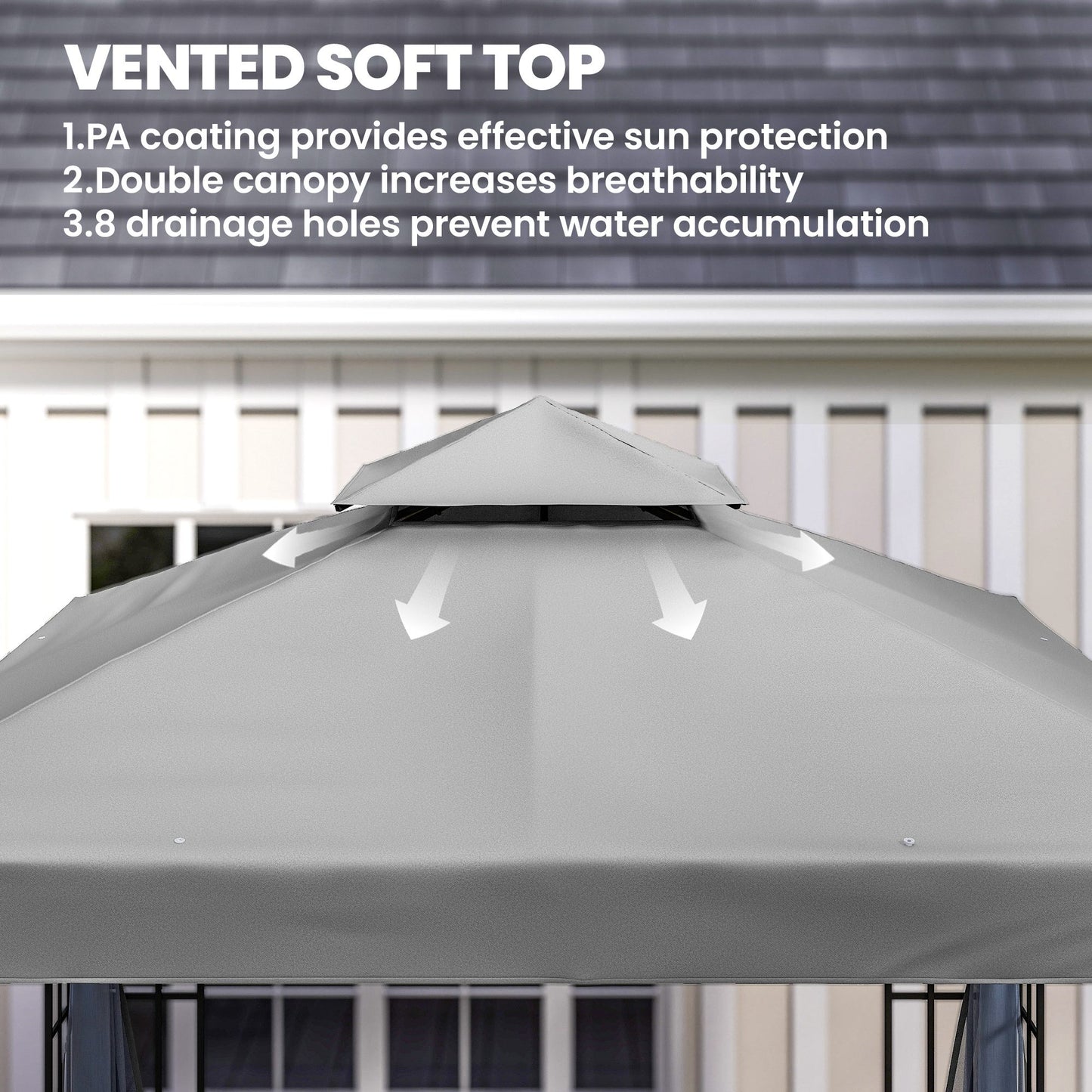 Outsunny 3 x 3(m) Patio Gazebo Canopy Garden Pavilion Tent Shelter with 2 Tier Roof and Mosquito Netting, Light Grey--ChewyGames-ChewyGames