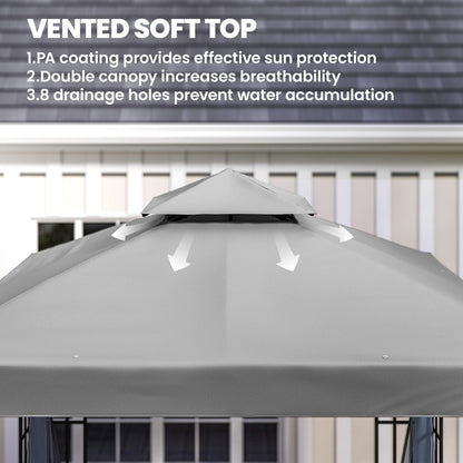 Outsunny 3 x 3(m) Patio Gazebo Canopy Garden Pavilion Tent Shelter with 2 Tier Roof and Mosquito Netting, Light Grey--ChewyGames-ChewyGames