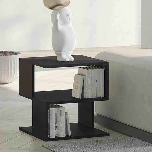 HOMCOM Side Table, Square Coffee Table, Modern End Table with 2 Tier Storage Shelves for Living Room, Bedroom, Black