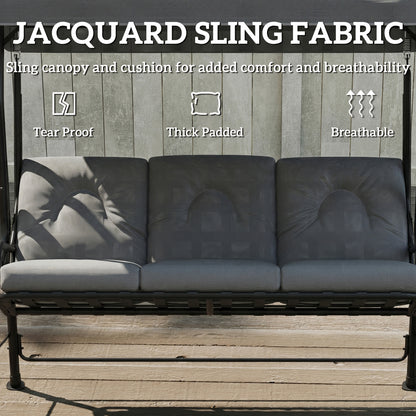 Outsunny 3-Seater Garden Swing Seat, Outdoor Swing Chair with Adjustable Waterproof Canopy, Light Grey
