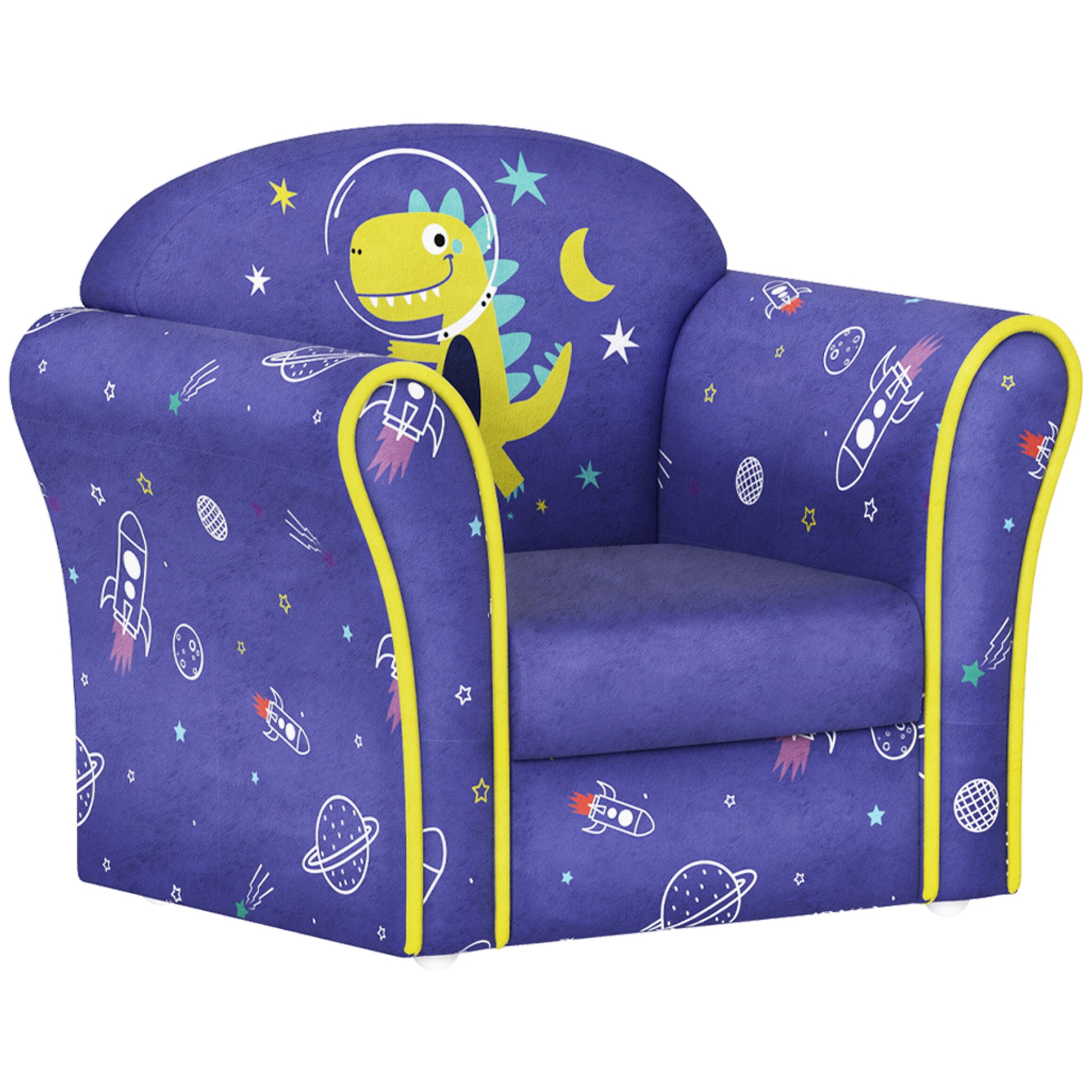 AIYAPLAY Kids Armchair with Planet Dinosaurs Design, Wooden Frame, for Bedroom, Playroom, Kids Room - Blue-Play Sofas-ChewyGames-ChewyGames