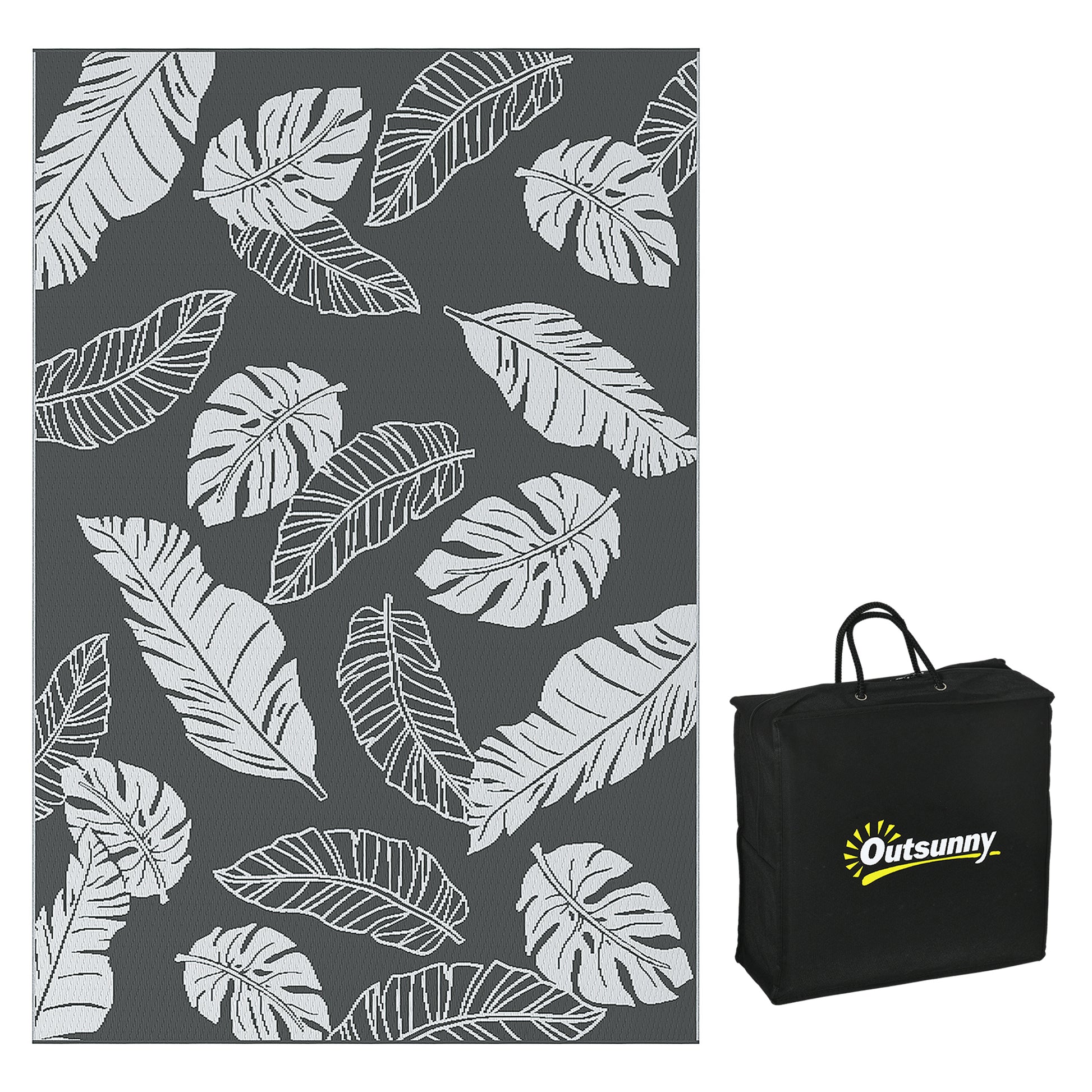 Outsunny Plastic Straw Reversible RV Outdoor Rug with Carry Bag, 182 x 274cm, Grey and White--ChewyGames-ChewyGames