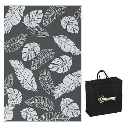 Outsunny Plastic Straw Reversible RV Outdoor Rug with Carry Bag, 182 x 274cm, Grey and White--ChewyGames-ChewyGames