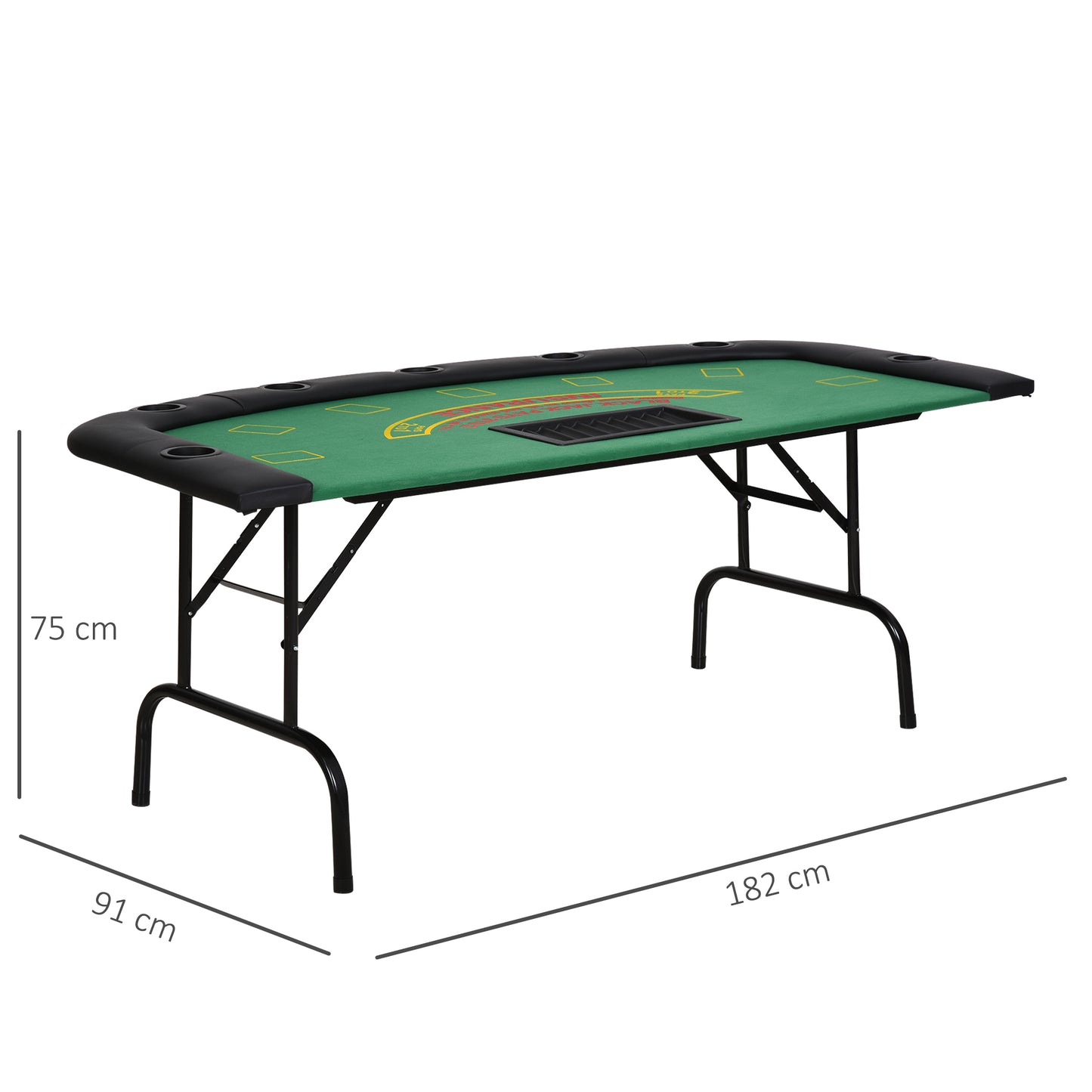 HOMCOM Poker Table, 7-Player Folding Blackjack Table with Chip Tray, Cup Holders, Padded Rails, 182 x 91 x 75 cm, Green