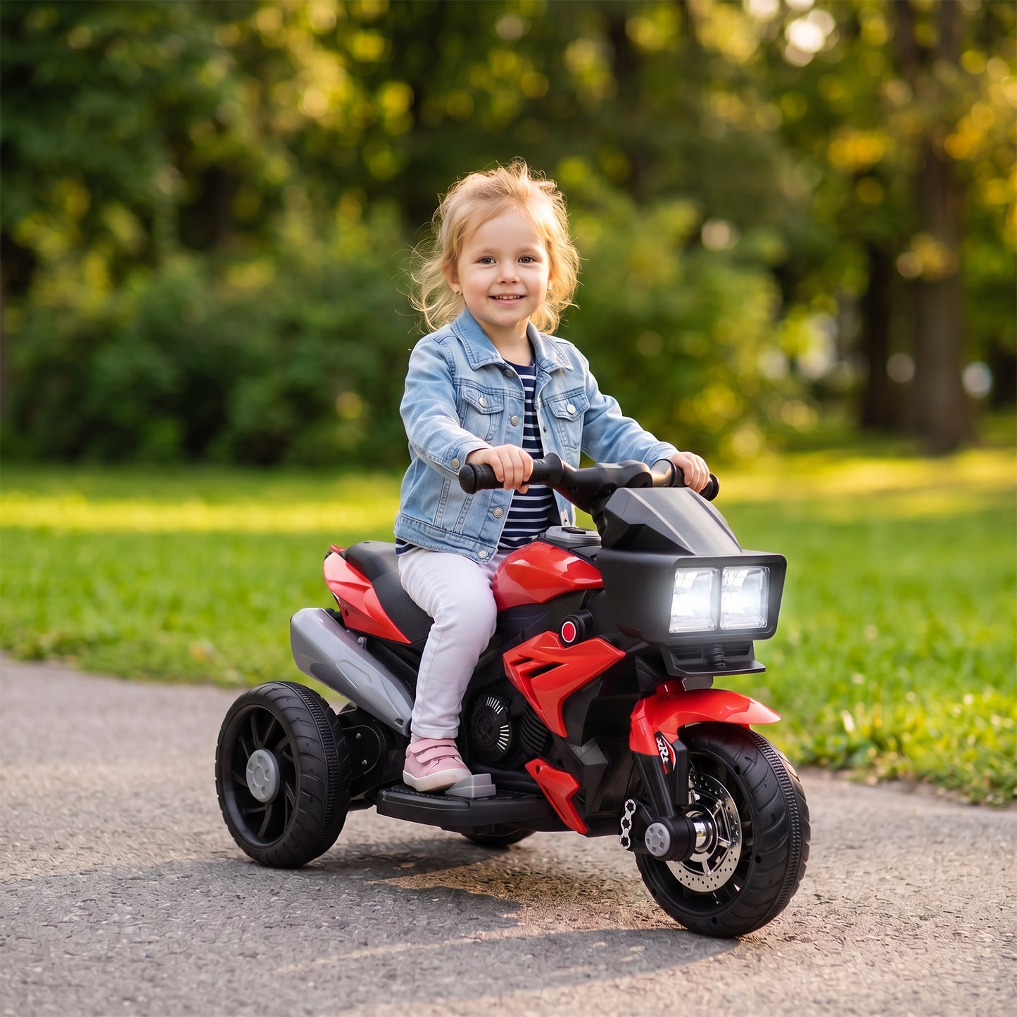 AIYAPLAY Kids Electric Motorcycle Ride-On Toy, 3-Wheel Battery-Operated Motorbike with Horn, Toddler Ride On Bike, Red