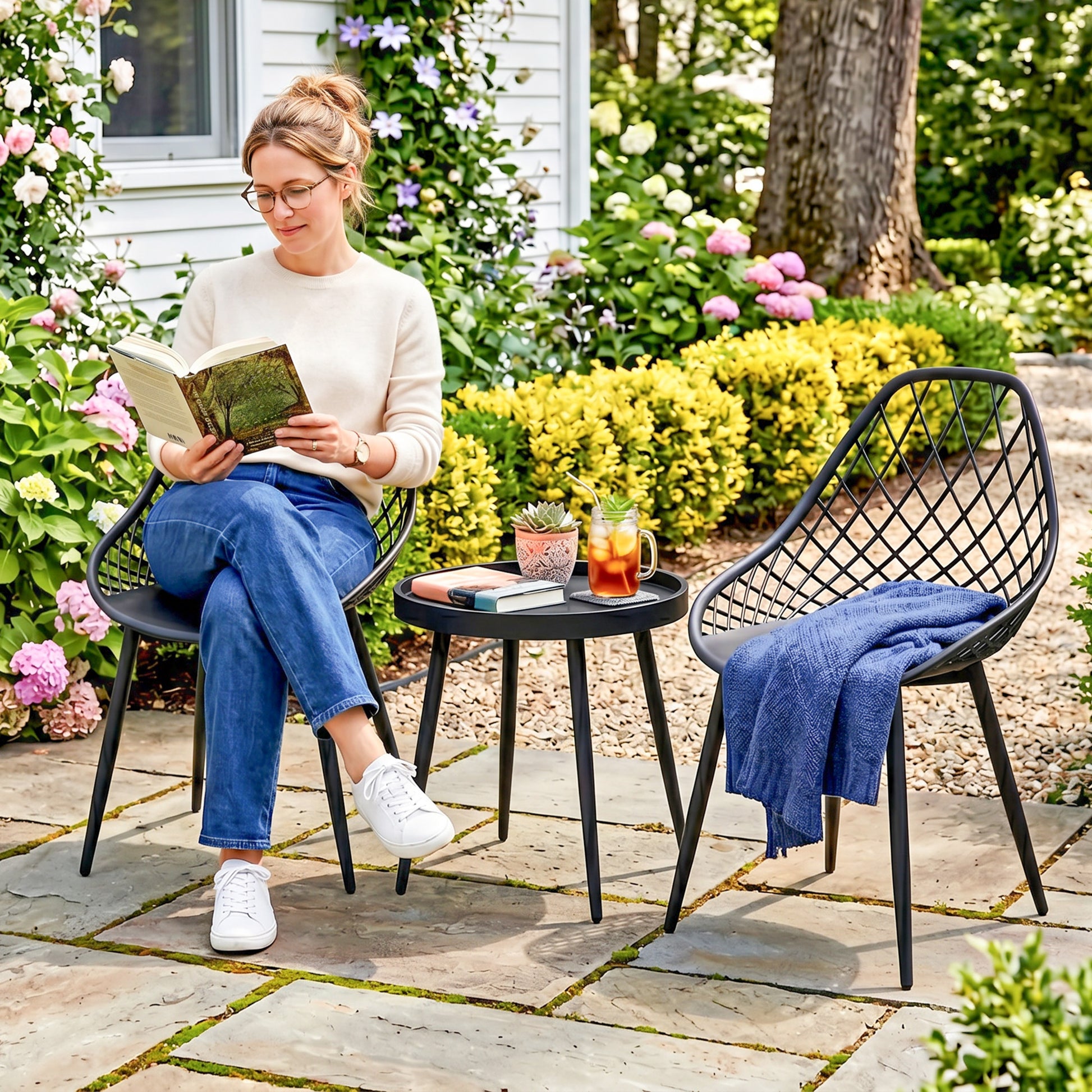 Outsunny 3-Piece Outdoor Bistro Set with 2 Chairs and Round Table for Garden, Balcony, Porch, Black--ChewyGames-ChewyGames
