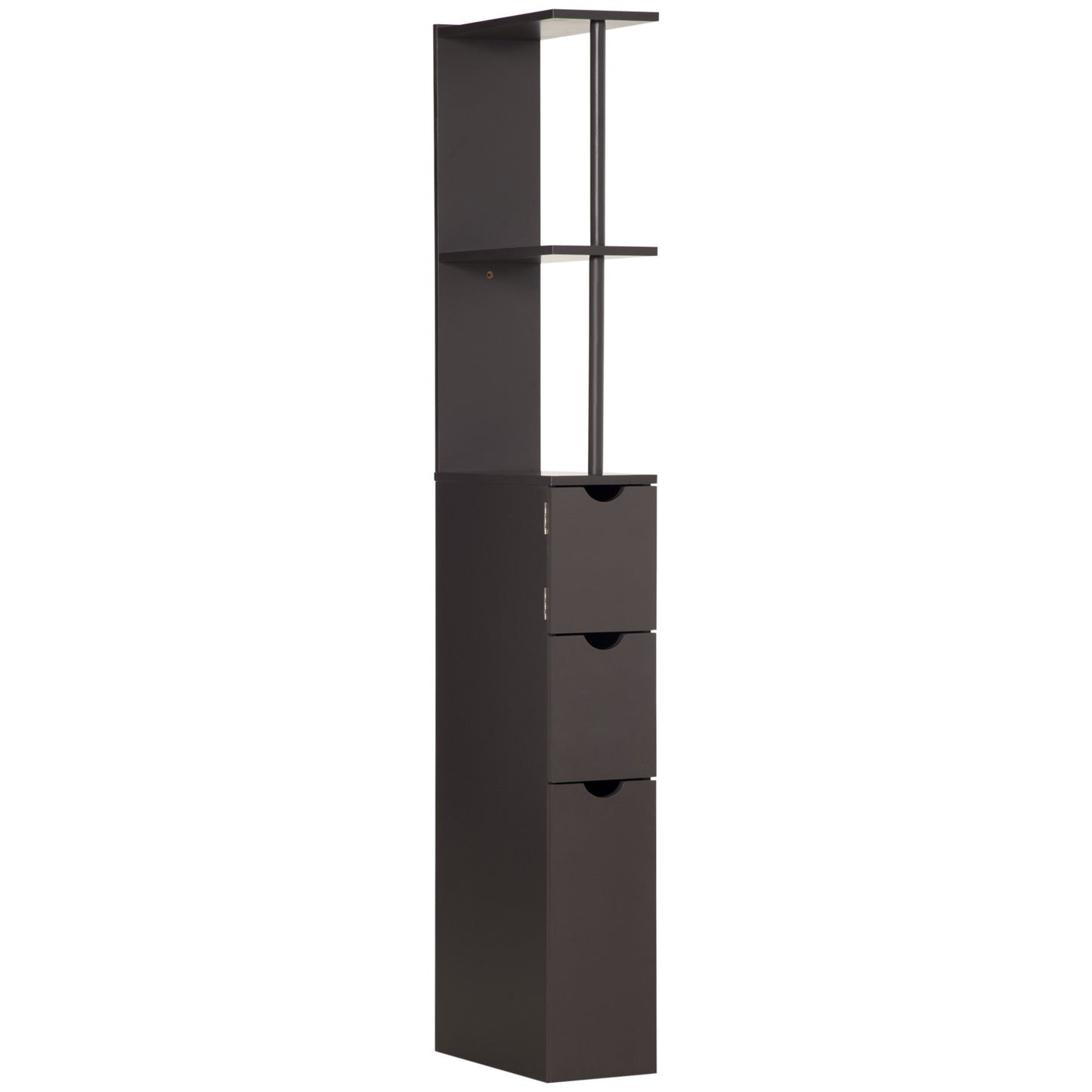 HOMCOM Tall Bathroom Cabinet, Freestanding Slim Bathroom Storage Cabinet with 2-Tier Open Shelf and 2 Drawers for Small Space, Narrow Cupboard Storage Unit, Brown