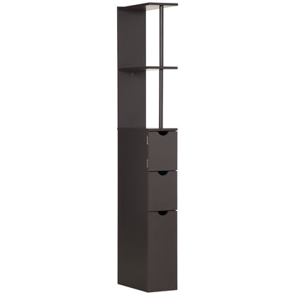 HOMCOM Tall Bathroom Cabinet, Freestanding Slim Bathroom Storage Cabinet with 2-Tier Open Shelf and 2 Drawers for Small Space, Narrow Cupboard Storage Unit, Brown