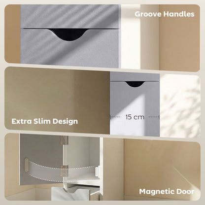 HOMCOM Tall Bathroom Cabinet, Freestanding Slim Bathroom Storage Cabinet with 2-Tier Open Shelf and 2 Drawers for Small Space, Narrow Cupboard Storage Unit, White and Grey