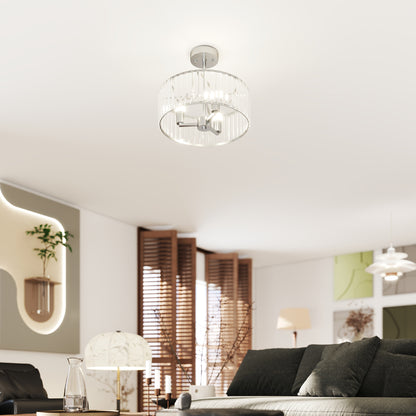 HOMCOM Crystal Ceiling Light Fixture, Semi Flush Mount Modern Crystal Chandelier Ceiling Light for Living Room, Bedroom, Hallway, Dining Room, E14 Base 3-Lights, Bulbs Not Included, Silver Tone