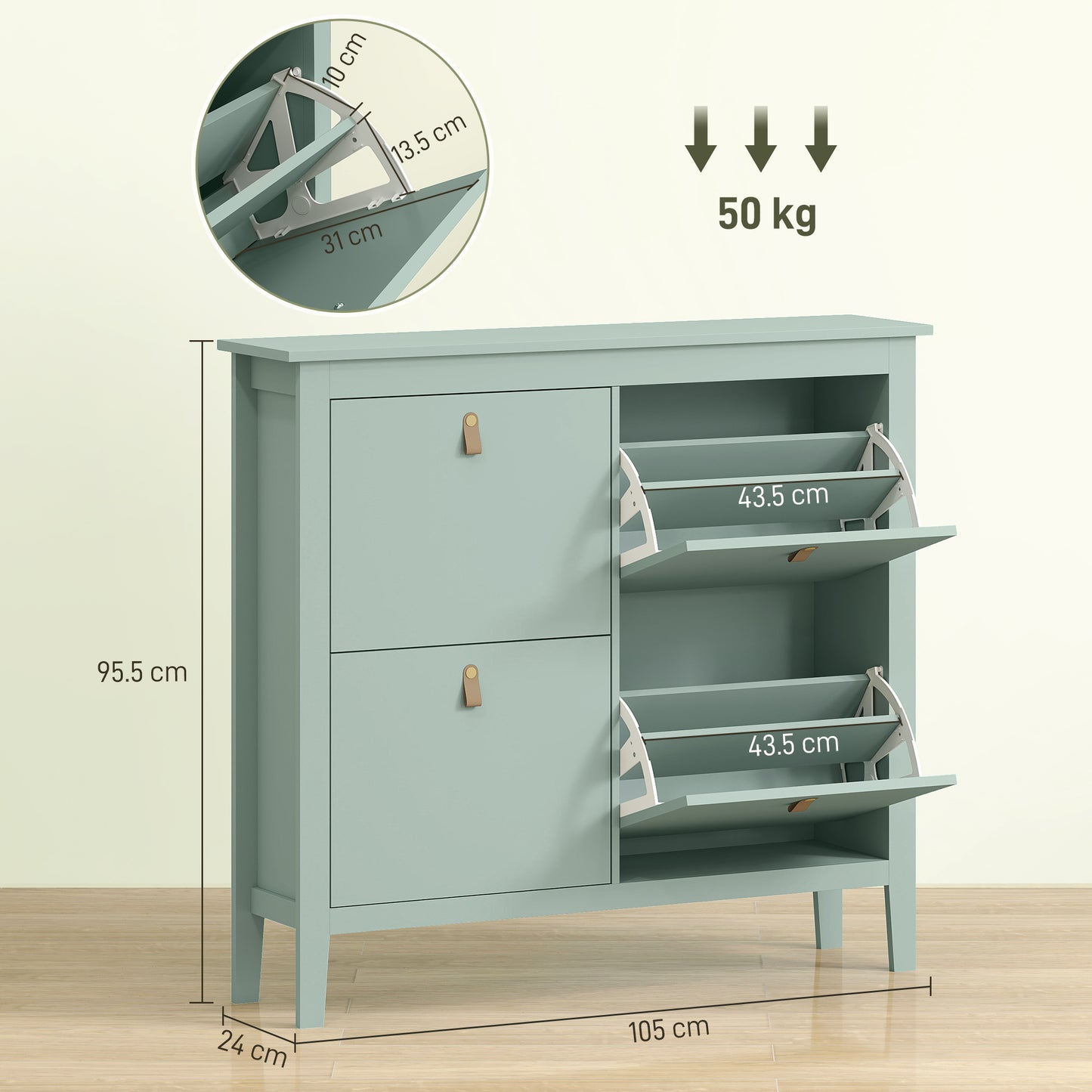 HOMCOM Modern Four-Drawer Shoe Cabinet - Green