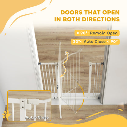 PawHut Metal 74-87cm Adjustable Pet Gate Safety Barrier w/ Auto-Close Door White