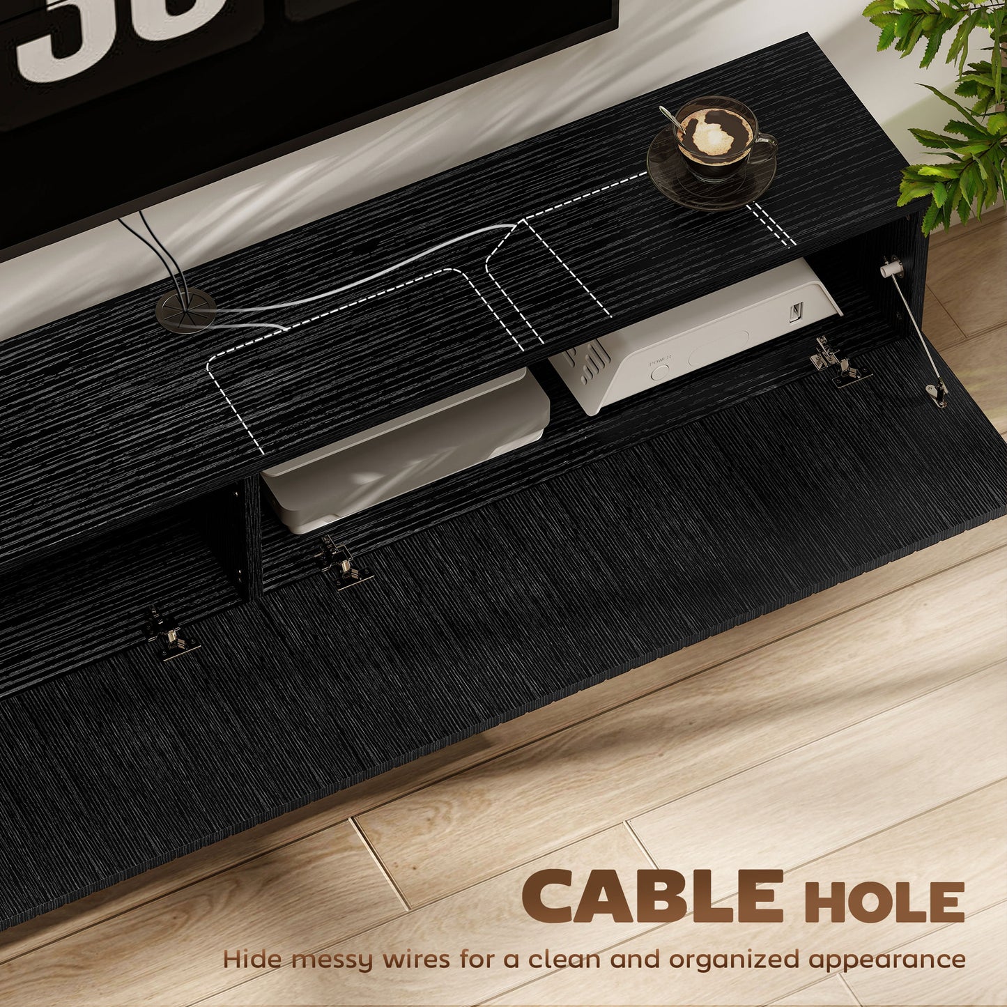 HOMCOM 140cm Floating TV Stand, Wall Mount TV Unit with Cable Management Hole, Fits up to 72" TV, Black
