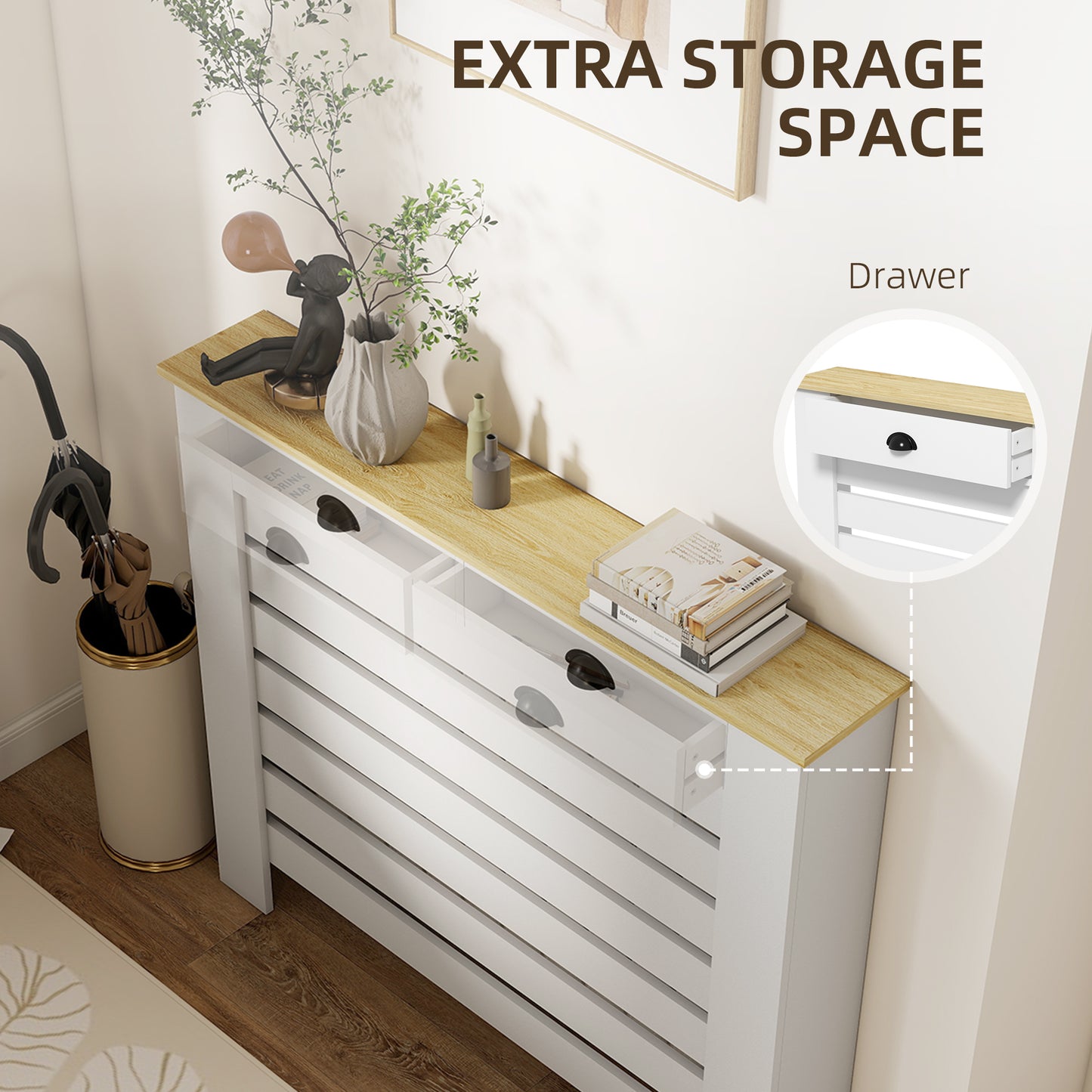 HOMCOM 95.5H x 111Wcm Radiator Cover, with Drawer - White--ChewyGames-ChewyGames