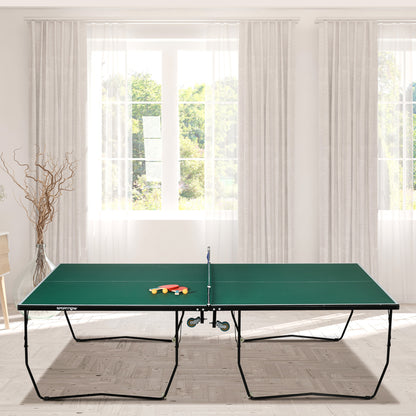 SPORTNOW 9FT Folding Tennis Table, with 8 Wheels, for Indoor Use, Green