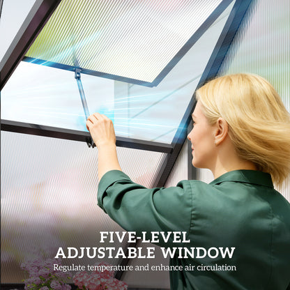 Outsunny Polycarbonate Greenhouse with Swing Door and Adjustable Window, Walk-in Greenhouse, 5.5 x 2ft, Black