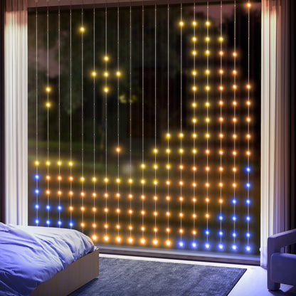 HOMCOM LED Curtain Lights, Smart Curtain Fairy Plug In, Colour Changing Wall Lights with Remote, App, Dynamic DIY Hanging Window String Lights for Bedroom Living Room, 3x3(m), 400 RGBIC LED