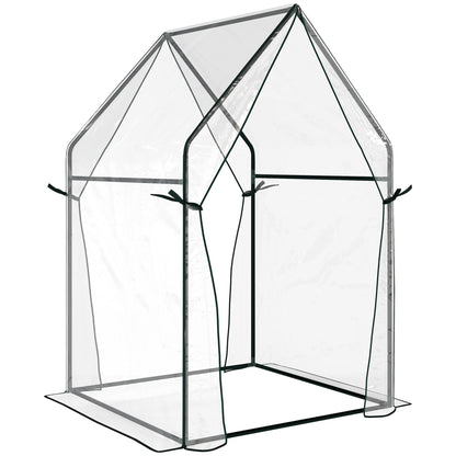 Outsunny Mini Greenhouse, Garden Tomato Growhouse with 2 Zipped Doors, Portable Indoor Outdoor Green House, 90 x 90 x 145cm, Clear