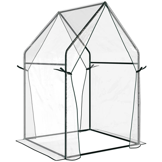 Outsunny Mini Greenhouse, Garden Tomato Growhouse with 2 Zipped Doors, Portable Indoor Outdoor Green House, 90 x 90 x 145cm, Clear