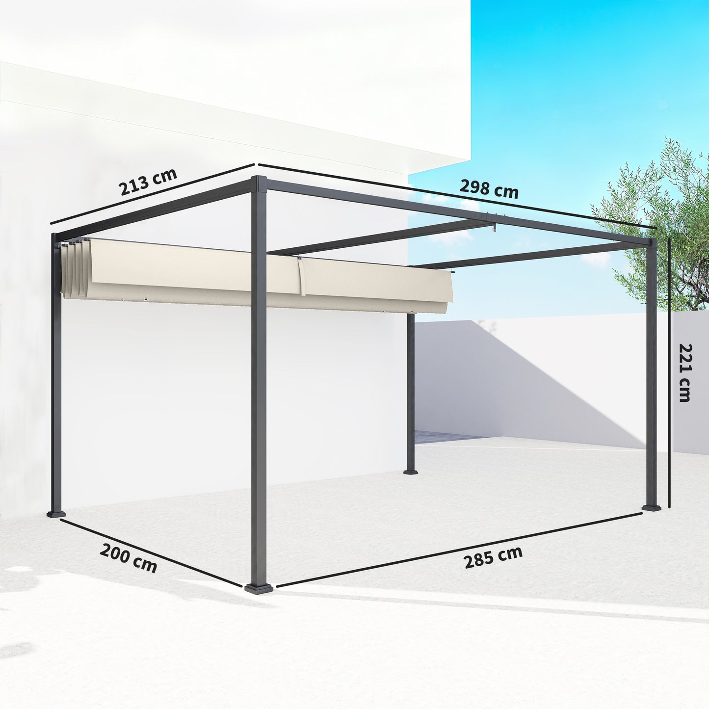 Outsunny 3x2m Metal Pergola with Retractable Roof, Garden Gazebo Canopy Shelter for Outdoor, Patio, Cream White