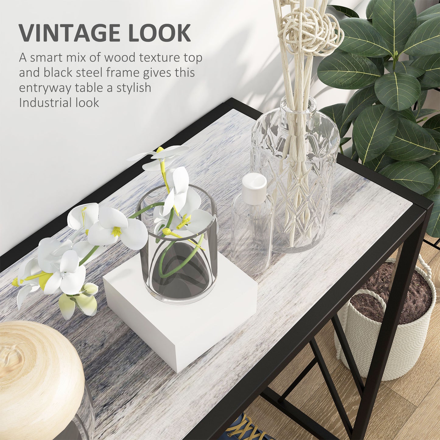 HOMCOM Console Table, Industrial Sofa Table with Metal Frame for Living Room, Hallway, 120 cm, Grey
