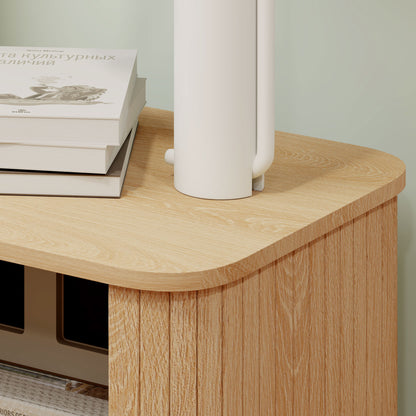 HOMCOM Nightstand with Sliding Doors and Metal Legs Oak Tone