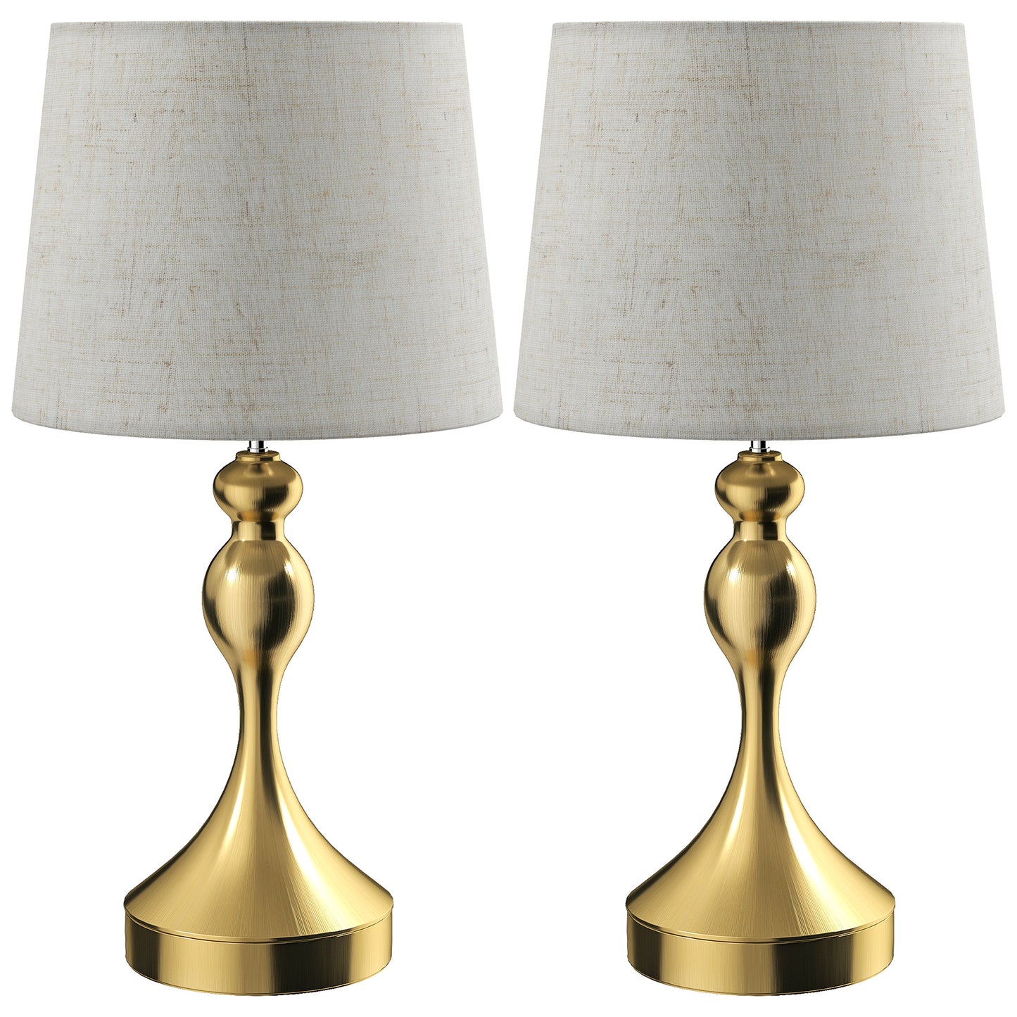 HOMCOM Dimmable Bedside Lamps Set of 2, Modern Table Lamps with 3 Colour Temperatures, USB A+C Charging Ports and Linen Shade for Living Room Bedroom Office, Gold Tone