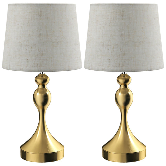 HOMCOM Dimmable Bedside Lamps Set of 2, Modern Table Lamps with 3 Colour Temperatures, USB A+C Charging Ports and Linen Shade for Living Room Bedroom Office, Gold Tone