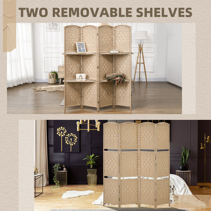 HOMCOM Freestanding Privacy Screen, 4 Panel Folding Room Divider for Living Room, Bedroom and Office, 160 x 170cm, Natural