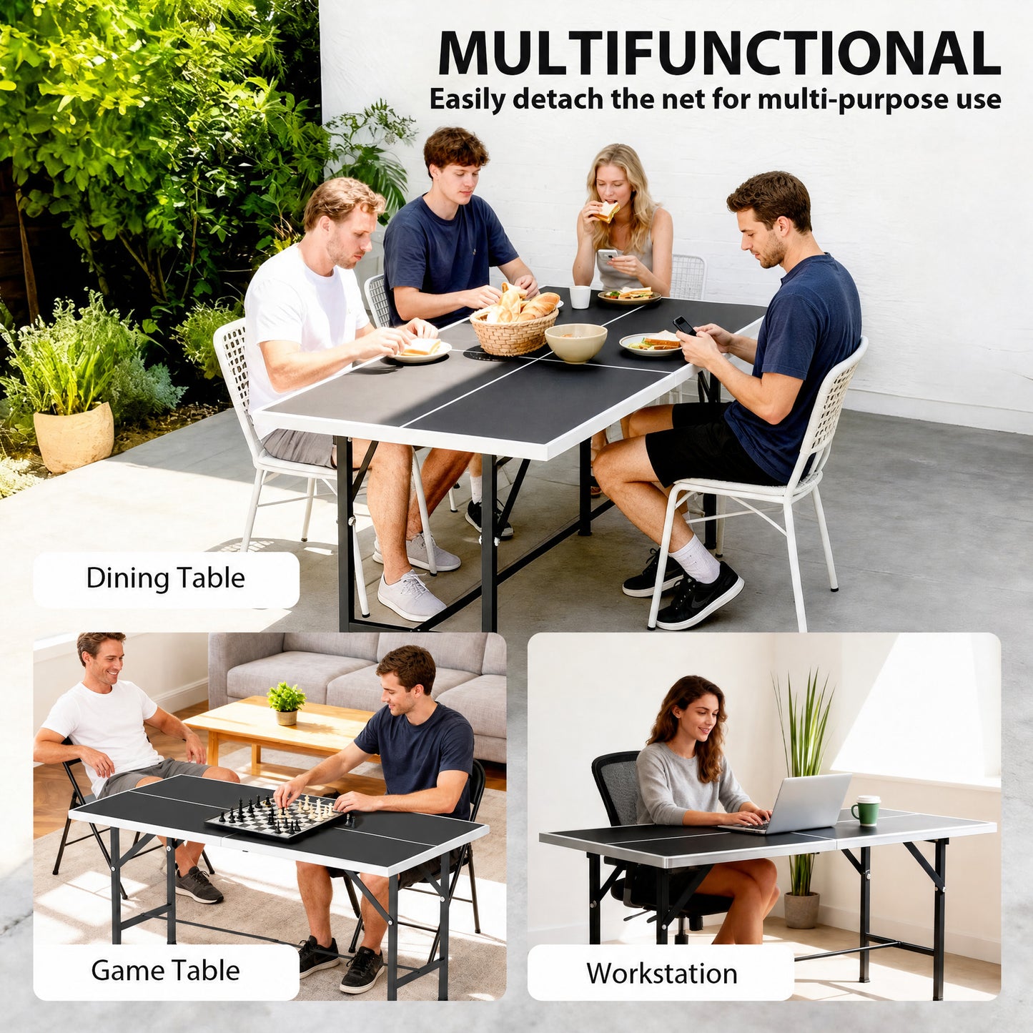SPORTNOW 5ft Mid-Size Table Tennis Table, Ping Pong Table with Net, 2 Table Tennis Paddles and 3 Balls for Indoor Game, Black