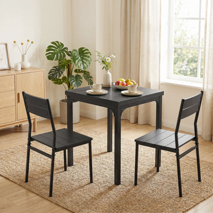HOMCOM 3 Piece Space-Saving Kitchen Table and Chairs, Dining Table Set for 2 with Metal Legs, Black Wood Effect