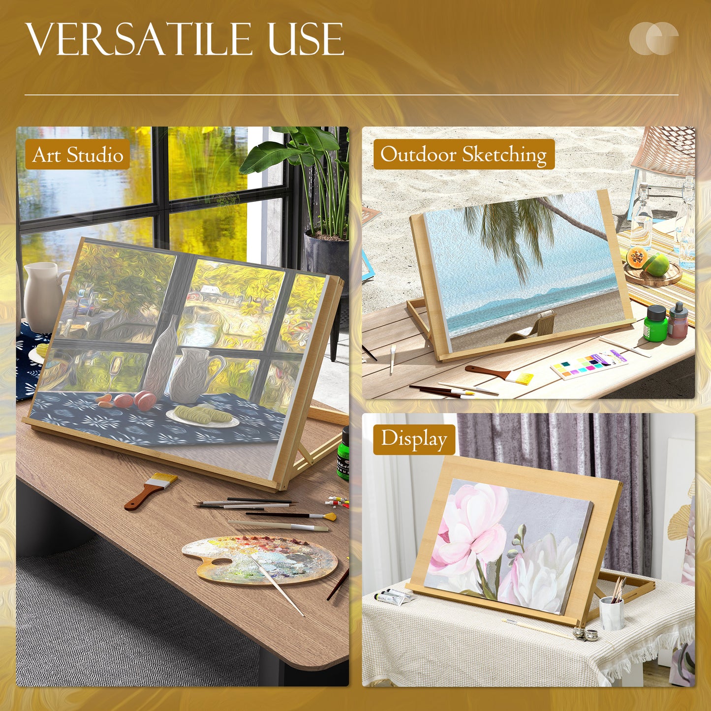 Vinsetto A2 Table Easel, Wooden Drawing Board, Adjustable Desktop Workstation Board for Artists & Crafters, Portable Beech Wood Table Top Box Easel for Painting, Sketching, Arts Crafts