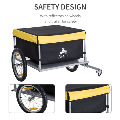 HOMCOM Two-Wheel Bicycle Large Cargo Wagon Trailer Oxford Fabric, Folding Storage, & Removable Cover, Yellow