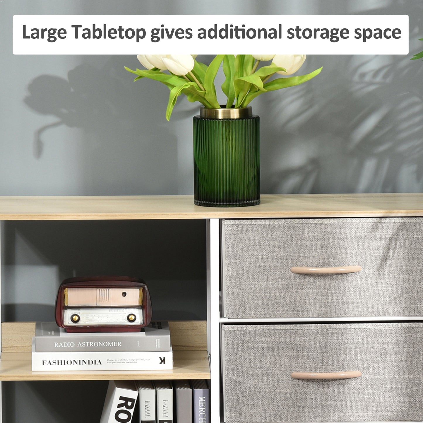 HOMCOM Chest of Drawers Storage  Dresser Cabinet Organizer with 3 Fabric Drawers and 2 Display Shelves for Living Room, Bedroom, Hallway, Beige