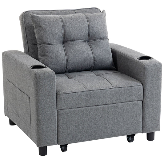 HOMCOM 3-in-1 Single Sofa Bed, Convertible Sleeper Chair Bed - Dark Grey