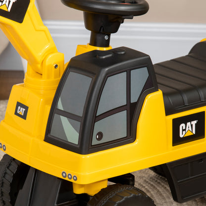 HOMCOM CAT Licensed Kids Ride on Digger Toddler Pretend Construction Play Toy Foot-To-Floor Ride-On Toy w/ Manual Shovel, Horn, Hidden Storage, for Ages 1-3 Years--ChewyGames-ChewyGames