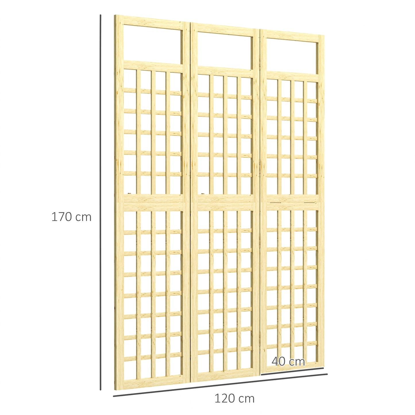 Outsunny 3-Panel Garden Privacy Screen, Freestanding Foldable Wooden Outdoor Divider/Trellis, Decorative Privacy Screen for Garden Patio, 120 x 170 cm, Natural Wood Finish