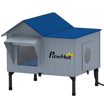 PawHut Heated Cat House Weatherproof w/ Heating Pad, Elevated Base, Escape Door, Cat Winter Shelter for Stray, Barn Cats