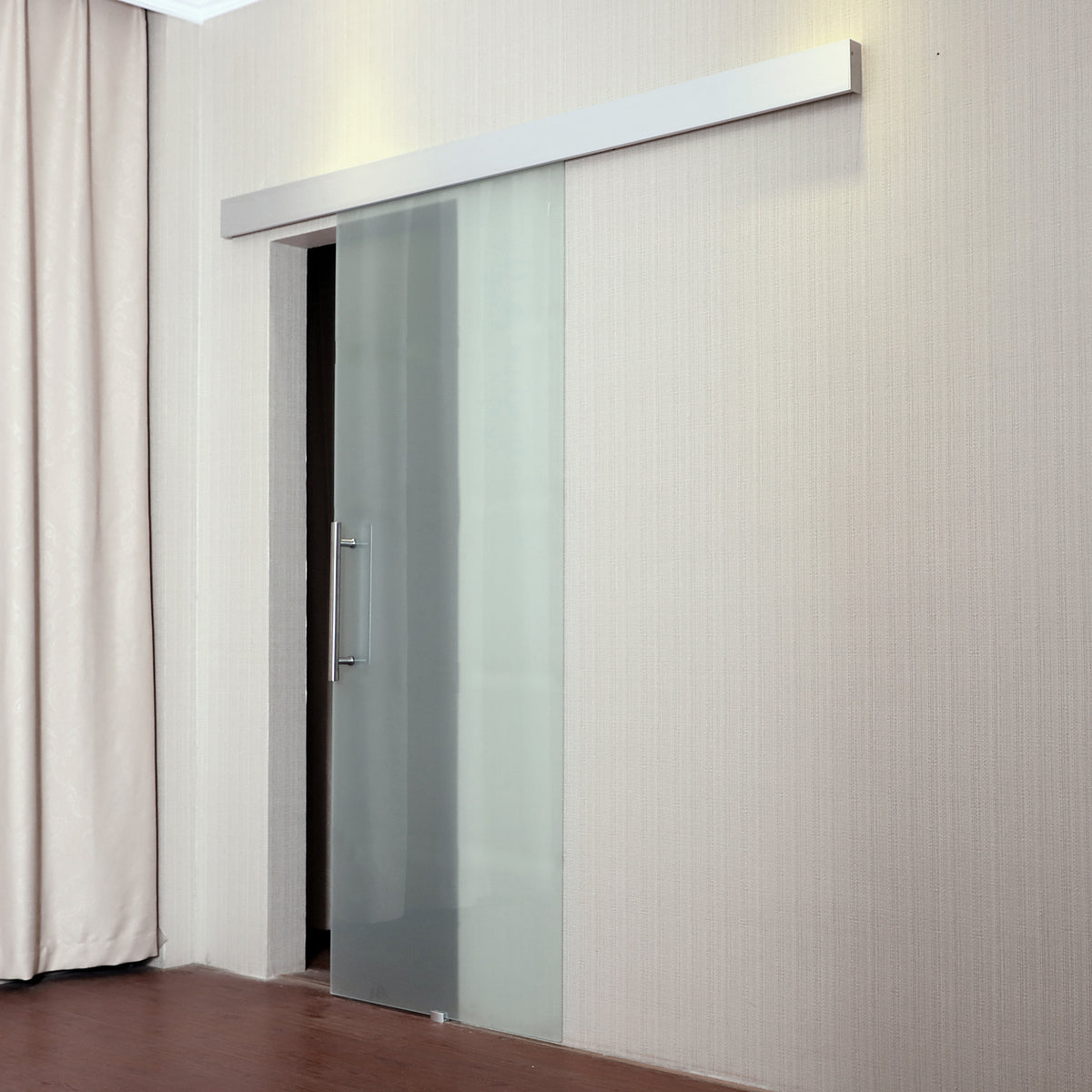 HOMCOM 90cm Modern Sliding Door Set Kit w/ Frosted Glass Door Aluminium Rail Opaque Home Decoration DIY Office Style-Home Doors-ChewyGames-ChewyGames