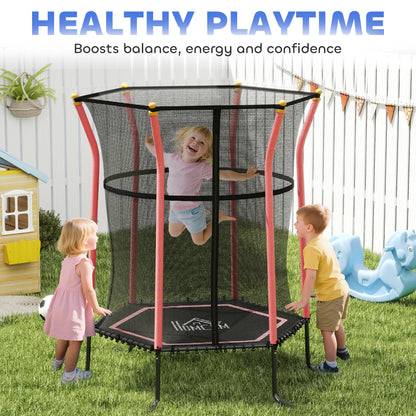 HOMCOM Kids Trampoline Mini Bouncer with Enclosure Safety Net For Ages 3-10 Years - Red