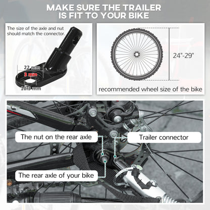 HOMCOM Baby Bike Trailer, Child Bicycle Trailer with 5 Point Harness, Steel Frame, Reflectors, Safety Flag, Hitch Coupler, Red