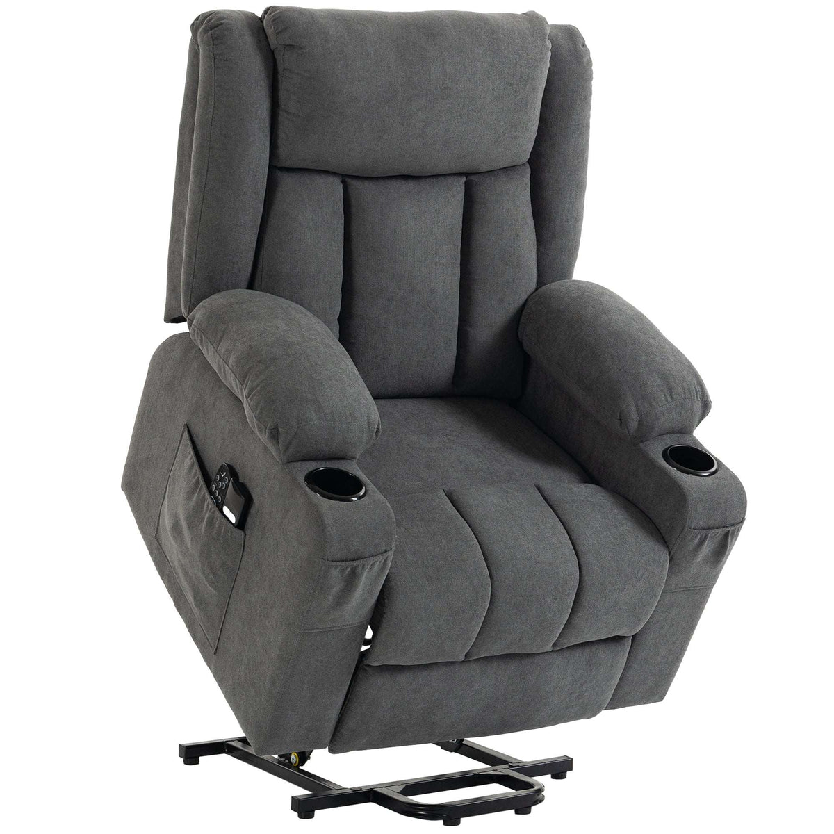 HOMCOM Dual Motor Recliner Chair, 55° Electric Lift Chair for Elderly, Recliner Armchair with Massage and Heat, Dark Grey