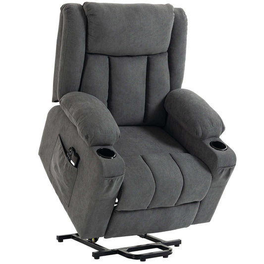 HOMCOM Dual Motor Recliner Chair, 55° Electric Lift Chair for Elderly, Recliner Armchair with Massage and Heat, Dark Grey
